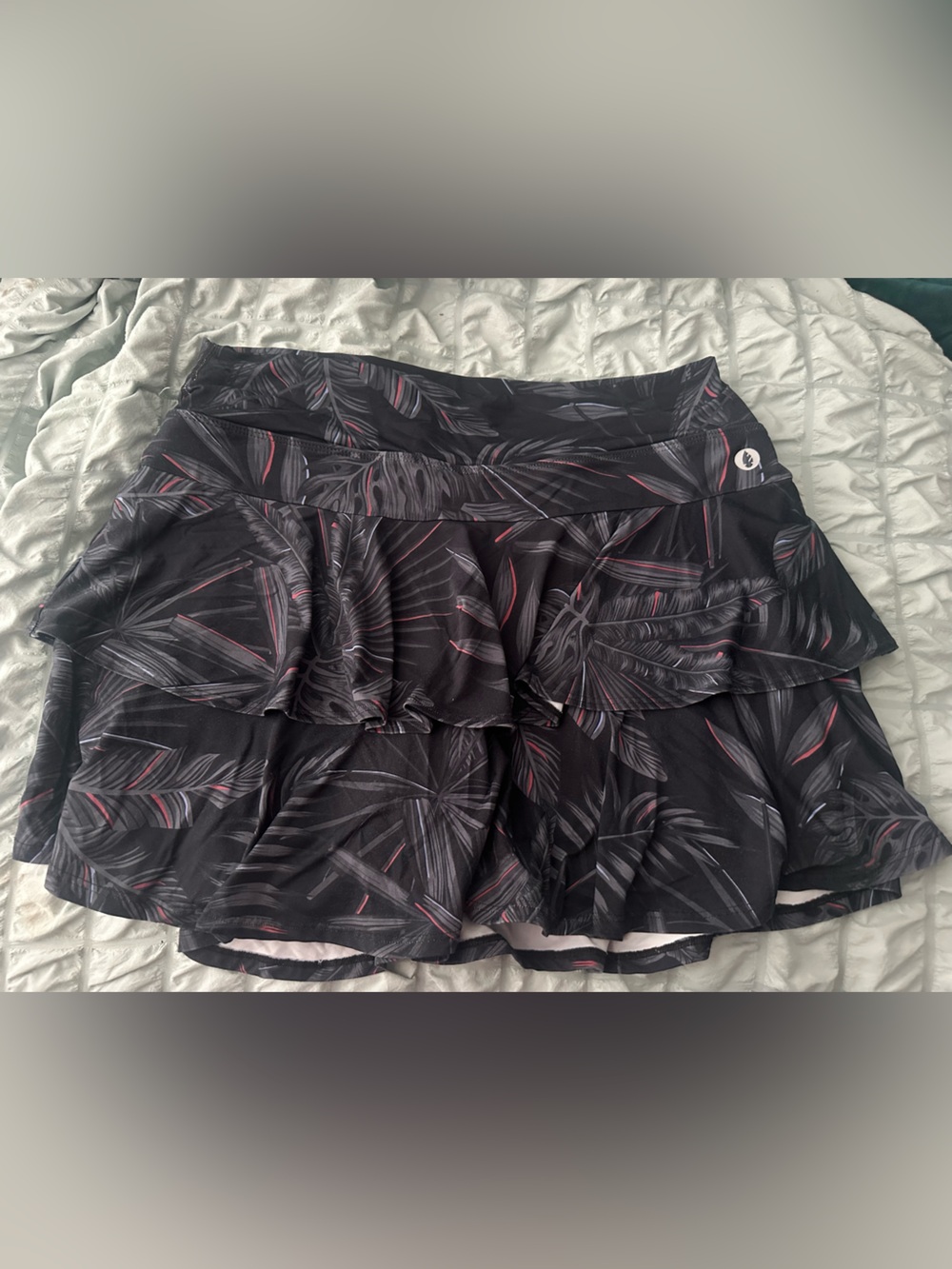 Women's Black Palm-Print Ruffle Skirt